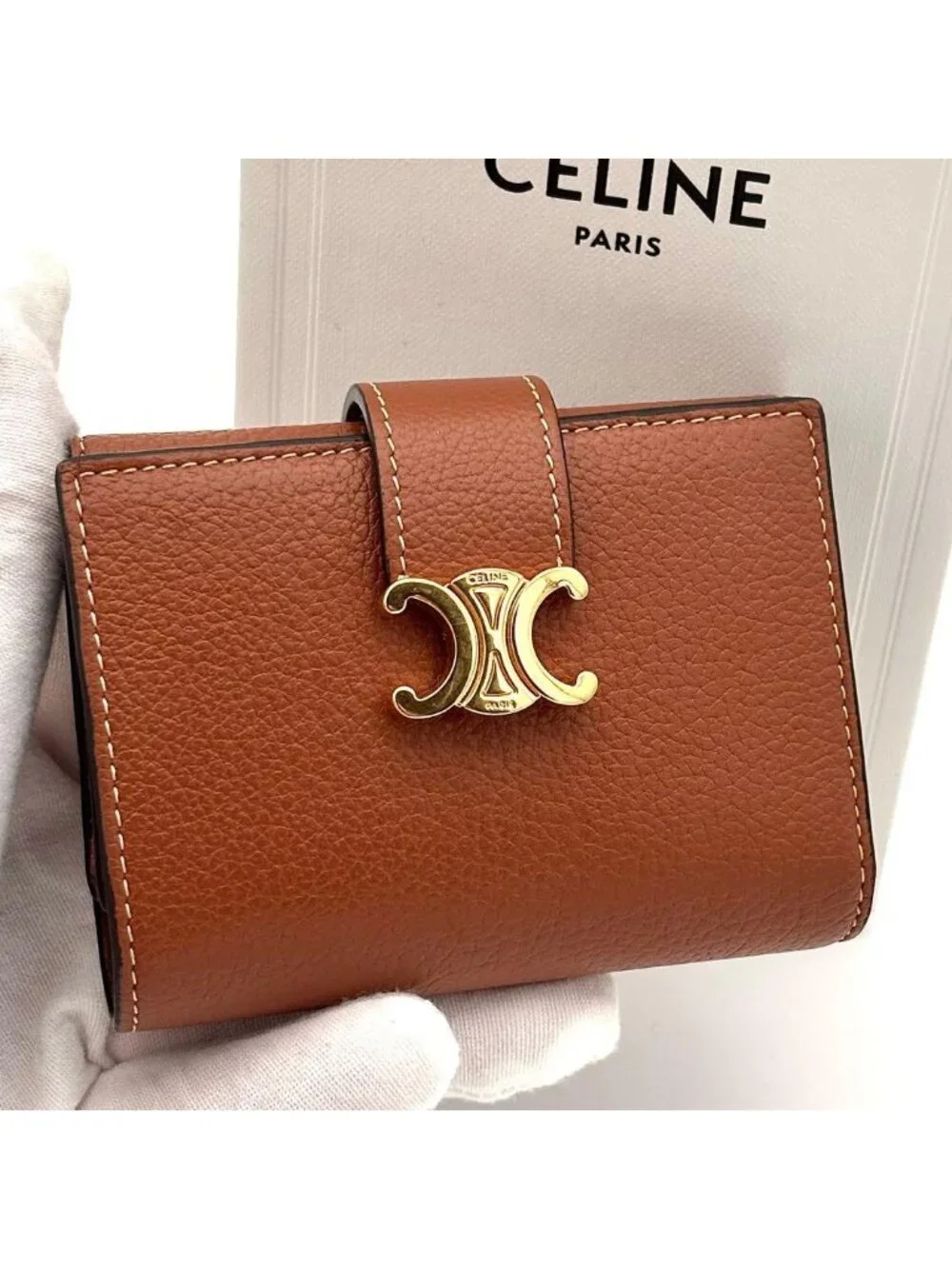 Celine Wallet Fine Strap Triomphe Brown